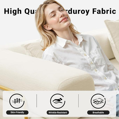 ivoros 108" Oversized Convertible Sleeper Sofa Bed, Corduroy L Shape Sectional Couch, Folding Sofa Bed with Fixed-Shape Frame, Modern Cloud Floor Mattress Couch, Modular Sofa for Living Room, Beige