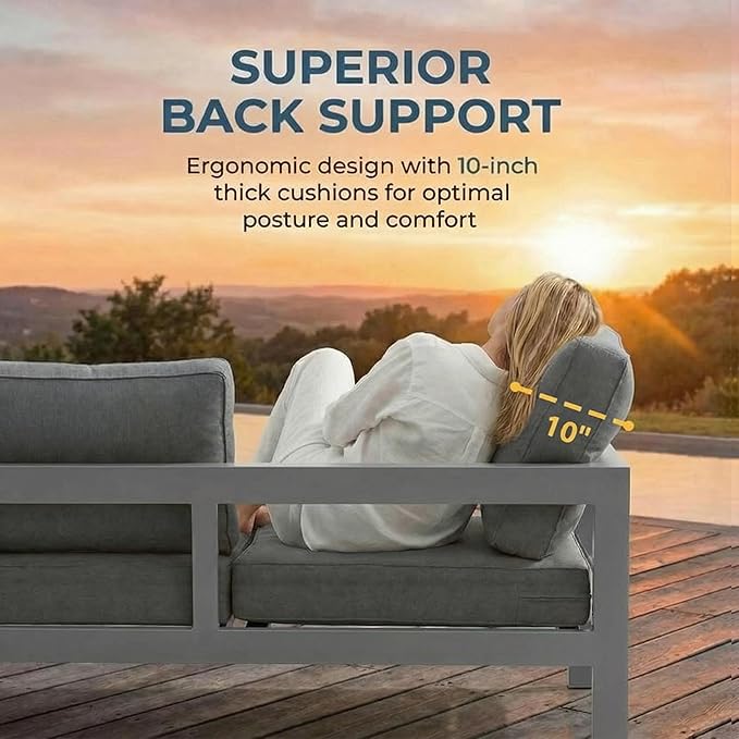 Solaste Aluminum Patio Furniture Set for All Weather, Oversized Metal Outdoor Furniture Set with 27.5" Deep Seating and 3.2" Wide Armrest, Outdoor Patio Conversation Sets with 10" Back Suport Cushion