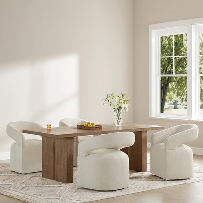 KISLOT Upholstered Dining Chairs Set of 2, Modern Rolling Dining Chairs with Hidden Casters, Arm Kitchen Chairs with Linen Look Fabric, Padded Barrel Chairs for Dining Room, Kitchen, Cream Beige