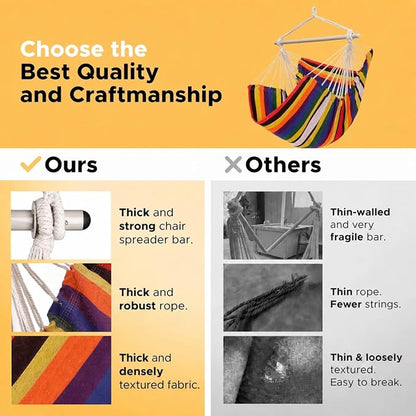 ADVOKAIR Hammock Chair Swing, Heavy-Duty Hanging Rope Swing Seat Supports 500 Lbs, Ideal for Outdoor Patio, Backyard, Porch, Deck & Indoor Bedroom Use