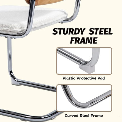 KROFEM Dining Chairs Set of 2,Modern Rattan Kitchen Chairs,White | Mid Century Modern Design,Polished Chrome Frame,Upholstered Seat