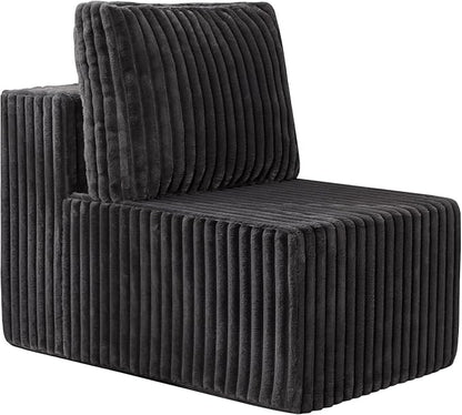 Single Sofa 1 Seat Couch with Deep Seat Memory Foam Cloud Chair with Pillows Large Sofa with L Shape for Living Room Bedroom (Strip Grey, Single)