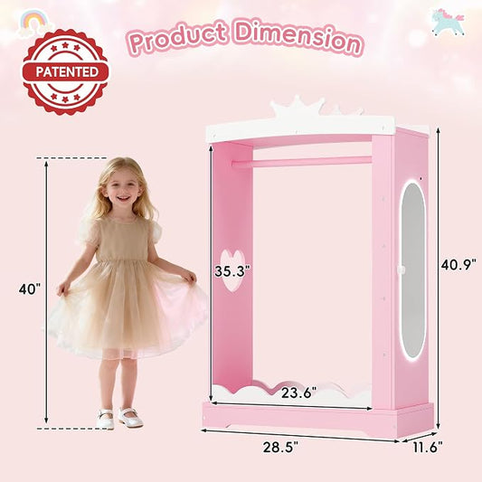 Xilingol Kids Armoire with Jewelry Cabinet, Dress up Storage with Mirror, Princess Dress Closet and Costumes Wardrobe Closet, Costume Organizer for Bedroom, Kids Room, Girls (Pink)