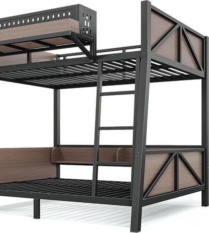 Bellemave Bunk Bed Twin Over Twin with LED, Heavy Duty Metal Bunk BedFrame with Storage Shelves and Lights, Black
