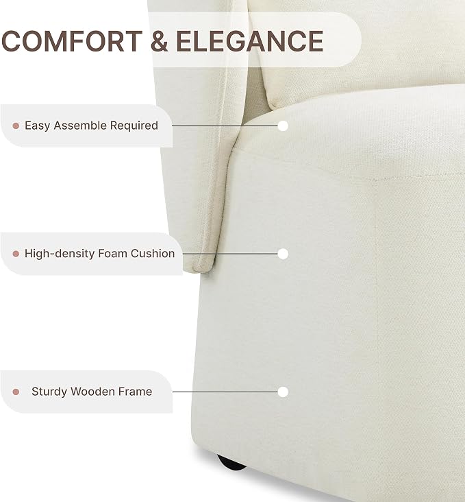 KISLOT Upholstered Dining Chairs with Wheels, Easy Assembly Stain Resistant Fabric Modern Barrel Armchair with Lumbar Cushion, Dining Room Chairs for Kitchen Living Room Bedroom, Beige, Set of 1