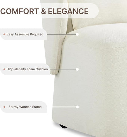 KISLOT Upholstered Dining Chairs with Wheels, Easy Assembly Stain Resistant Fabric Modern Barrel Armchair with Lumbar Cushion, Dining Room Chairs for Kitchen Living Room Bedroom, Beige, Set of 1