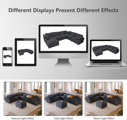 Oversized Modular Sectional Sofa Couch, Large 7 Seater Corner Sofa Modern U Shaped Sectional Couch with Ottoman Cloud Couches for Living Room, Office, Spacious Space, Gray