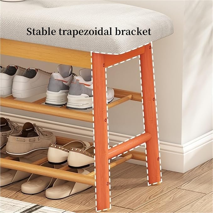 Bamboo Entryway Bench Upholstered Shoe Storage Bench Shoe Rack Bench Shoe Organizer Rack for Hallway Living Room Closet Front Door,Living Room
