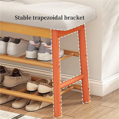 Bamboo Entryway Bench Upholstered Shoe Storage Bench Shoe Rack Bench Shoe Organizer Rack for Hallway Living Room Closet Front Door,Living Room