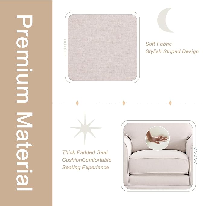 INZOY Swivel Accent Chair Set of 2 Mid Century Modern Chair, Comfy Swivel Barrel Reading Chair, Upholstered Square Chair for Living Room Bedroom Small Spaces, Fully Assembled, Beige