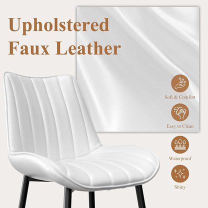 VECELO Dining Chairs Set of 2, Vegan Leather Fabric & Metal Frame, Mordern Style for Kitchen, Living Room,Offcie, White