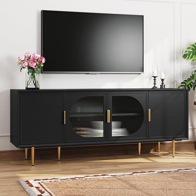 66" TV Stand for 75 Inch TV, Minimalist Media Console with Adjustable Shelves, Modern Entertainment Center with Storage for Living Room Bedroom, Black