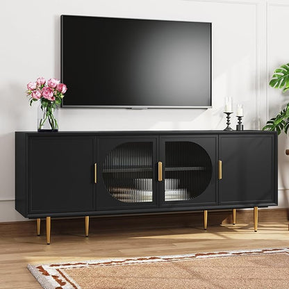 66" TV Stand for 75 Inch TV, Minimalist Media Console with Adjustable Shelves, Modern Entertainment Center with Storage for Living Room Bedroom, Black