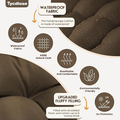 Outdoor Hanging Egg Chair Cushion Replacement, Thicken Egg Chair Cushion Waterproof Basket Eggs Chairs Cushion with Headrest Pillow, U-Shaped Cushions for Hanging Eggs Chairs Swing (Brown)