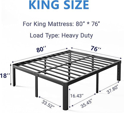 18 Inch High Metal King Bed Frame No Box Spring Needed, Heavy Duty King Size Bed Frame Platform, Noise Free, Easy Assembly, Black