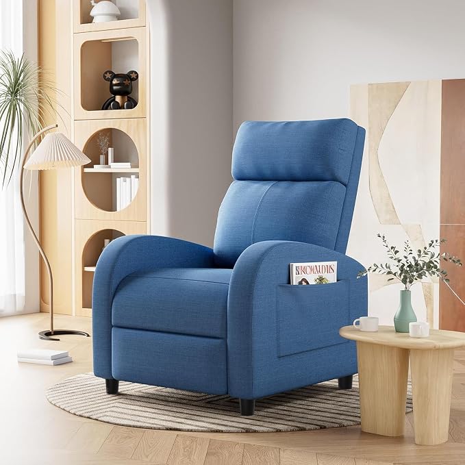 Homall Recliner Chair, Recliner Sofa for Adults, Recliners Home Theater Seating with Lumbar Support, Reclining Sofa Chair for Living Room (Fabric, Dark Blue)