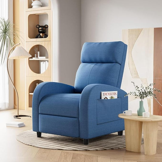 Homall Recliner Chair, Recliner Sofa for Adults, Recliners Home Theater Seating with Lumbar Support, Reclining Sofa Chair for Living Room (Fabric, Dark Blue)