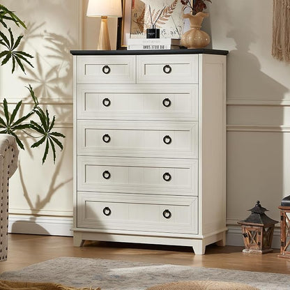 Joaxswe Farmhouse 6 Drawer Dresser for Bedroom Set of 2, 41" Tall Small Dressers & Chest of Drawers, Rustic Wood Dresser with Metal Handle, Storage Organizer Closet for Living Room, Hallway, Entryway