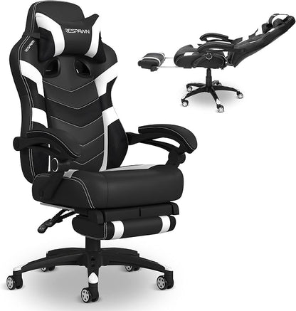 Respawn 110 Pro Ergonomic Gaming Chair with Footrest for Adults - Comfortable Office Gaming Recliner with Lumbar Support and Headrest, Racing Style Video Game Chairs for Computer Gamer - White