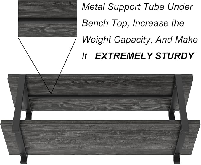 FOLUBAN 47 Inch Shoe Storage Bench, Rustic Wood and Metal Entryway Bench for Hallway Front Door Entrance, Vintage Indoor Shoe Rack Bench Seat for Bedroom Living Room, Dark Gray