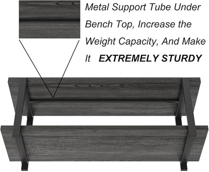 FOLUBAN 47 Inch Shoe Storage Bench, Rustic Wood and Metal Entryway Bench for Hallway Front Door Entrance, Vintage Indoor Shoe Rack Bench Seat for Bedroom Living Room, Dark Gray