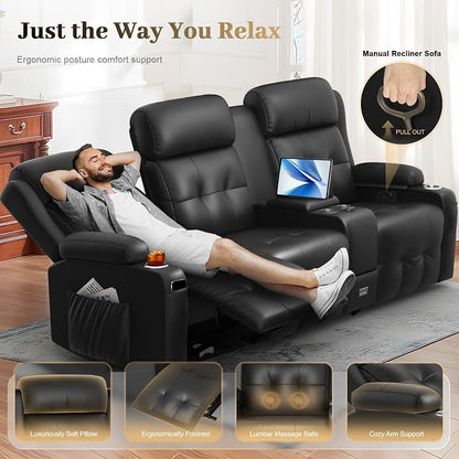 Recliner Sofa, Massage Reclining Sofa 3 Seater Sets Heavy Weight Capacity, RV Loveseat Couch Clearance with Console, USB, Type C Port, Storage, Cup Holders, Wall Hugger Chair for Living Room