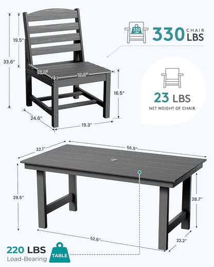 SERWALL Outdoor Dining Sets for 6, HDPE Dining Set with 6 Armless Chairs, Gray