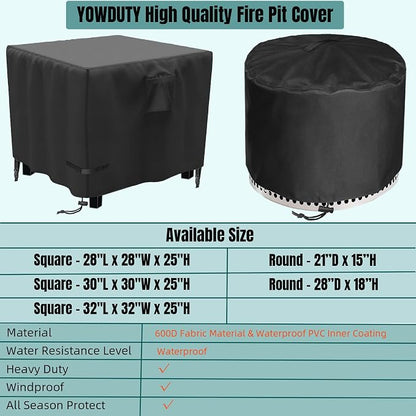 Propane Fire Pit Cover Square 28 Inch, Waterproof Heavy Duty 600D Gas Fire Pit Table Cover 28x28x25 Inch, Fit 26-28 Inch Firepit Table, All-weather Protection For Patio Fire Table
