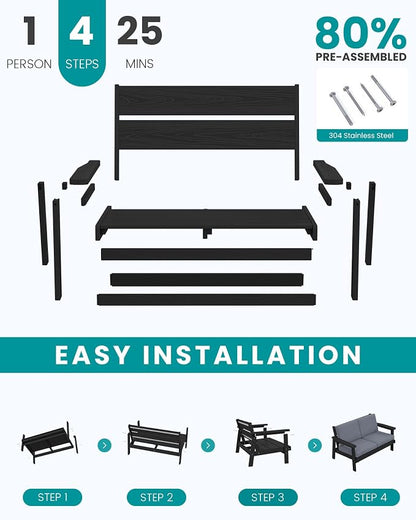 SERWALL Outdoor Loveseat, Black Frame and Grey Cushion