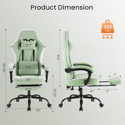 DUMOS Gaming Chair with Linkage Armrests, Video Game Chairs with Pocket Spring Cushion, Ergonomic Computer Silla Gamer Office Desk Chair with Footrest for Adults & Students, Mint Green