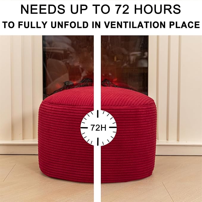 Round Pouf Ottoman 20 x 20 x 14 Inches Boho Poof Home Decor Floor Pouffe Ottoman Foot Rest for Couch Sofa Bean Bag Chairs Living Room Bedroom (Burgundy)