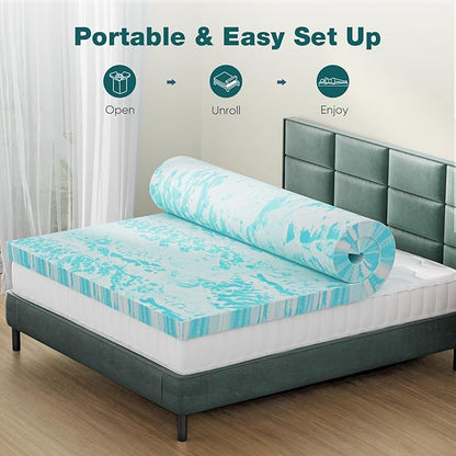 Sweetcrispy Mattress Topper California King, 4 Inch Thick Memory Foam Gel Infused Cooling Pad for Pressure Relieve for Bed, Sleeper Sofa, RV, Camper, CertiPUR US Certified, Ventilated and Breathable