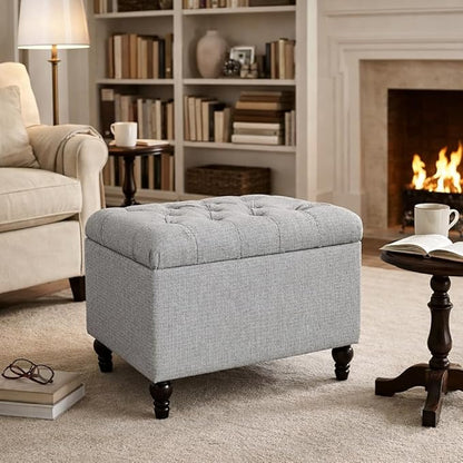 HomePop 24" Button Tufted Storage Ottoman - Pewter Gray