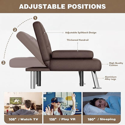 Homall Futon Sofa Bed, Leather Futon Couch with Removable Armrests, Adjustable Recliner Sleeper Sofa Bed with Dual Cup Holders for Living Room, Apartment, Office (Brown)
