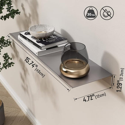 Danpoo 16 inch Gray Floating Shelf for Wall Organizer & Storage, Display Shelf, Metal Wall Shelf for Bathroom, Living Room, Kitchen, Bedroom