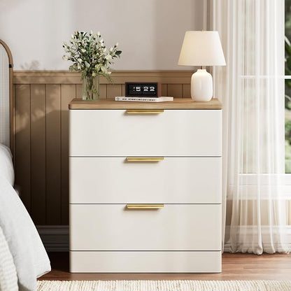 3 Pieces of Dresser and Nightstand Set,47.2" Width 6-Drawer Dresser & 3-Drawer Nightstands Set of 2 w/Gold Metal Handle, Modern Design for Bedroom,White & Brown