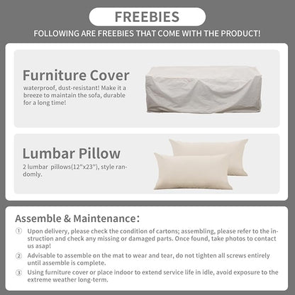 Rattaner Patio Furniture 3-seat Sofa Wicker Outdoor Furniture Outdoor Couch Deep Seat Hight Backrest Waterproof Cover Anti-Slip Cushions, Khaki