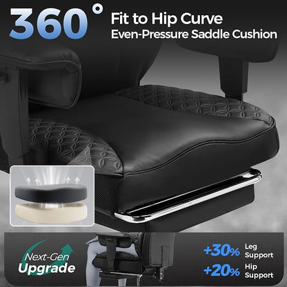 GTPLAYER Big and Tall Gaming Chair 400lbs Heavy Duty Office Chair with Foot Rest & Ergonomic Pocket Spring Lumbar Support, High Back 3D Saddle Shaped Cushion for Back Pain Relief, Matte-Black