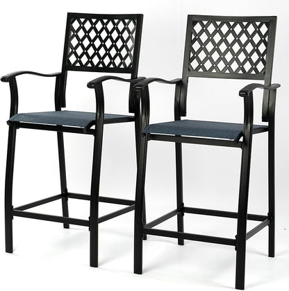 Kozyard Outdoor Counter Height Bar Stools Set of 2, Patio Bar Chairs with Wrought Iron Frame & Textilene Fabric, Outdoor Dining Chairs for Patio, Poolside, Backyard Navy Blue