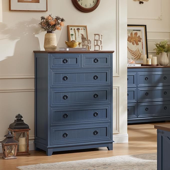 Joaxswe Farmhouse 6 Drawer Dresser for Bedroom, 41" Tall Small Dressers & Chest of Drawers, Rustic Wood Dresser with Metal Handle, Storage Organizer Closet for Living Room, Hallway, Entryway