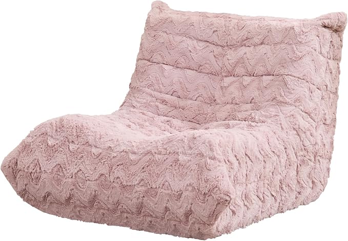 Hobestluk Medium Bean Bag Chair Faux Fur Fabric BeanBag Couch for Playroom | Pink Chevron,Ergonomic Design,Memory Foam,Strong Supportive,No Assembly Required,Decorative Style for Living Room Bedroom