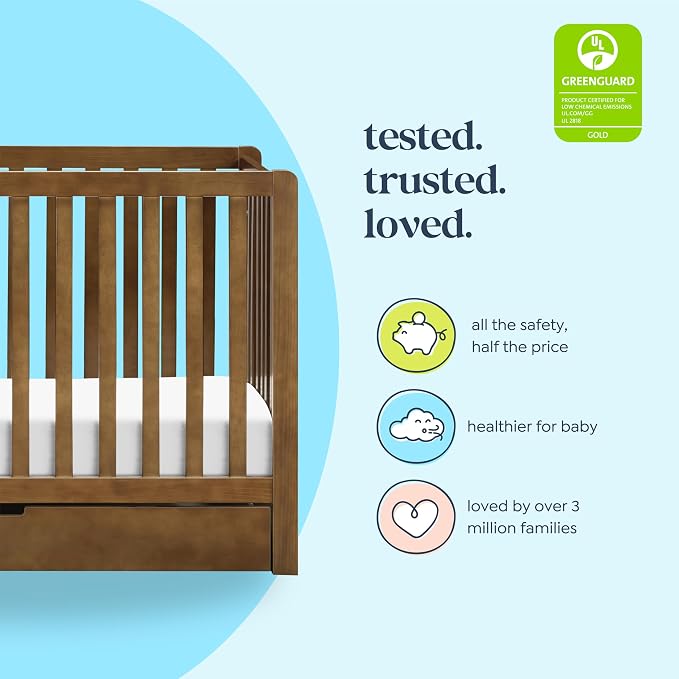 Carter’s by Davinci Colby 4-in-1 Convertible Crib w/Trundle Storage - GREENGUARD Certified, Convertible Baby Crib to Toddler Bed, Daybed, Full-Size Bed - 4 Adjustable Mattress Heights, Walnut