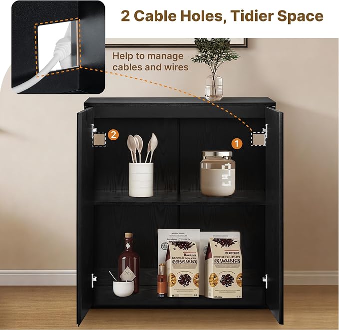 KISLOT 31.5" Sideboard Buffet Cabinet with Storage Modular Accent Display Kitchen Storage Cabinet Wood Coffee Bar Console for Living Room, Hallway, Kitchen, Dining Room,Black