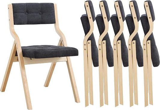 6-Pack Folding Dining Chairs with Cushion,Padded Foldable Dining Chairs,Portable Wooden Folding Chairs with Tufted Buttons Seat for Dining Rooms Kitchen Wedding and Party Indoor Darkgrey