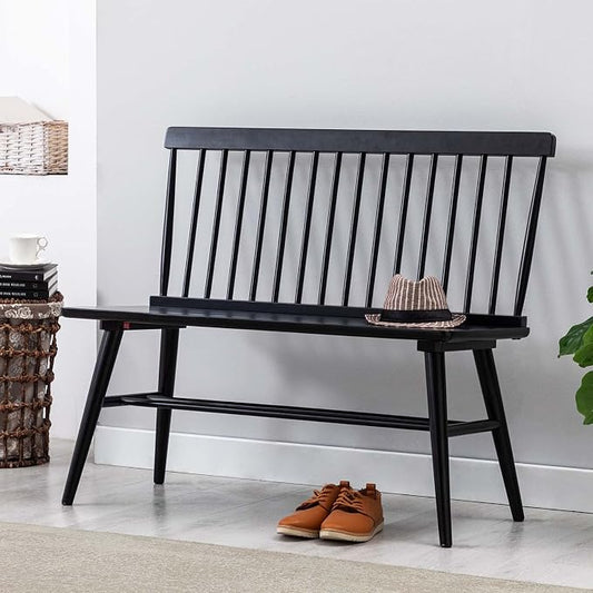 DUHOME Entryway Bench, Black Dining Bench with Spindle Back Farmhouse Wood Windsor Bench for Foyer Balcony Living Room, Black
