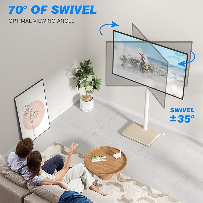 Rfiver Swivel Floor TV Stand with Mount for 32-65 inch TVs up to 88 lbs, Height Adjustable Tall TV Stand with Wood Base, Saving Space Design for Bedroom, Living Room and Corner, Oak