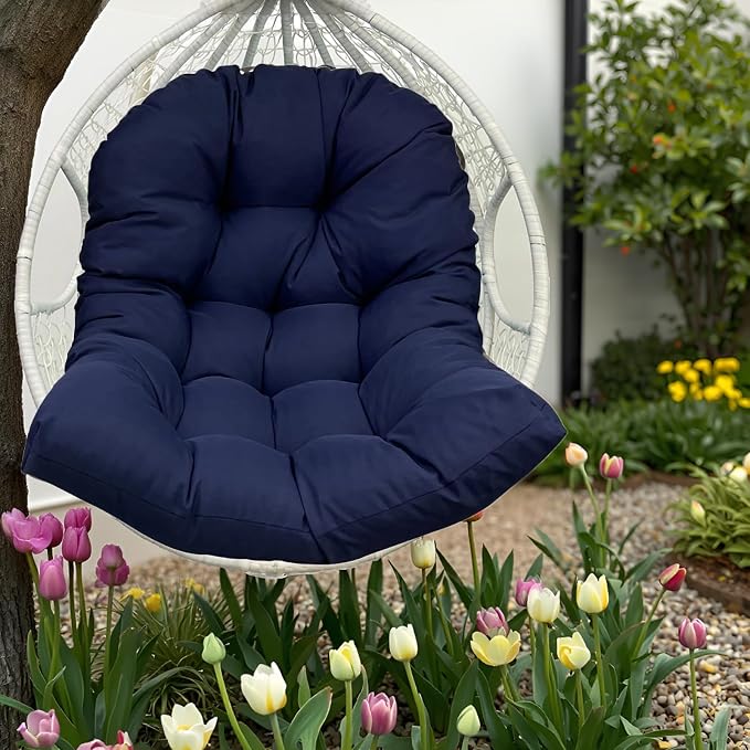 Outdoor Hanging Egg Chair Cushions Waterproof Navy Blue Hammock Chair Cushion with Ties Patio Egg Swing Chair Replacement Pads for Indoor Outdoor Garden Balcony,47 * 35"