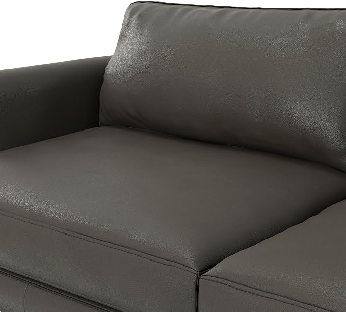 SIMPLIHOME Livingston 76" Wide x 33" High Sofa in Coal Top Grain Genuine Leather, Mid-Century Modern Loveseat for Living Room, Compact 2-Seater with Feather-Wrapped Cushions and Solid Wood Frame