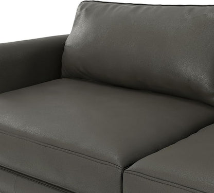 SIMPLIHOME Livingston 76" Wide x 33" High Sofa in Coal Top Grain Genuine Leather, Mid-Century Modern Loveseat for Living Room, Compact 2-Seater with Feather-Wrapped Cushions and Solid Wood Frame