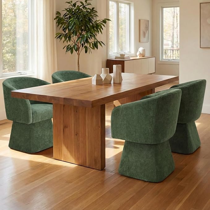 VKNOW Upholstered Swivel Dining Chairs Set of 2, Modern Dining Room Chairs with Barrel Back, Accent Arm Chair for Dining Room, Living Room, Bedroom, Vanity, Green